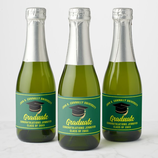 Green Yellow Graduation Party Custom Graduate Sparkling Wine Label (Bottles)