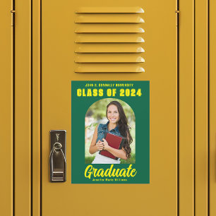 Green Yellow Graduation Photo Magnet Card
