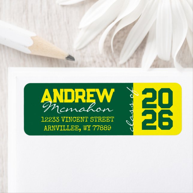 Green & Yellow Graduation Return Address Labels (Insitu)
