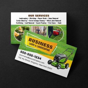 Green Yellow Grass Lawn Care & Landscaping Service Business Card