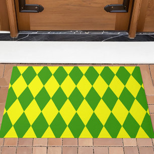 Green Yellow Harlequin Checkered Design Doormat