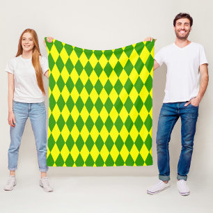 Green Yellow Harlequin Checkered Design Fleece Blanket