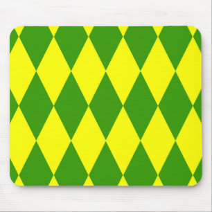 Green Yellow Harlequin Checkered Design Mouse Mat