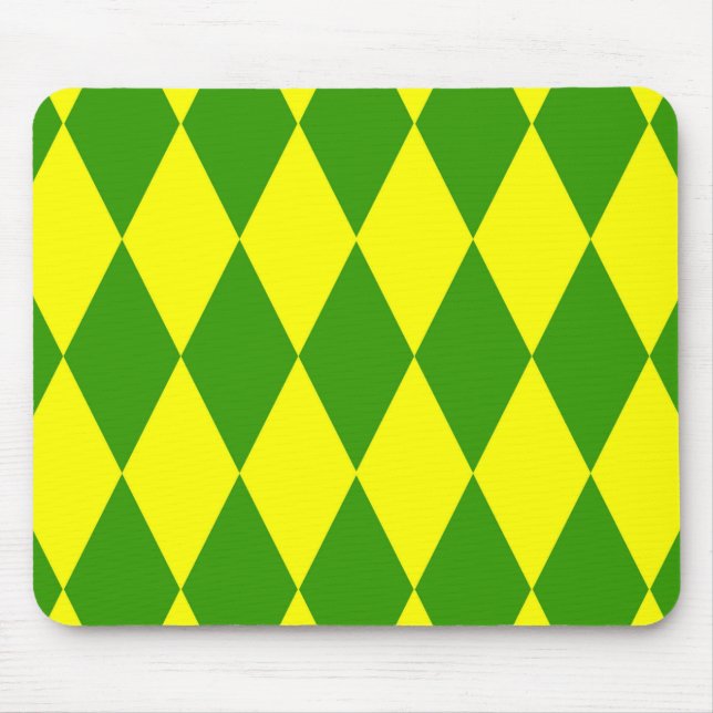 Green Yellow Harlequin Checkered Design  Mouse Mat (Front)
