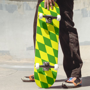 Green Yellow Harlequin Checkered Design  Skateboard