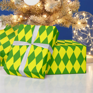 Green Yellow Harlequin Checkered Design  Wrapping Paper
