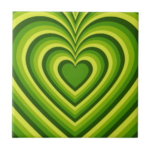 Green Yellow Hypnotic Heart Love Pattern Tile