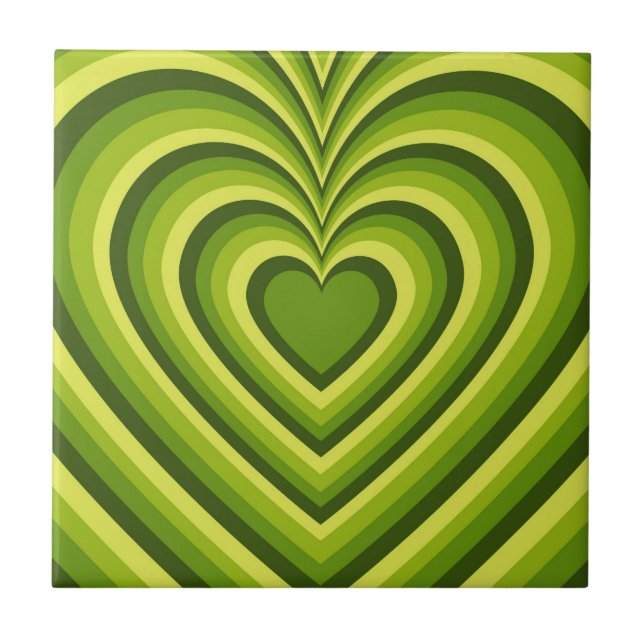 Green Yellow Hypnotic Heart Love Pattern Tile (Front)