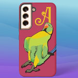 Green Yellow Indian Ringneck Parrot Monogram Bird Samsung Galaxy Case<br><div class="desc">Add any monogram to this fun Indian Ringneck case for a personalised accessory to please any parrot lover. The cartoon bird strikes that crazy pose IRN parakeets do when something exciting is happening. For maximum pop, the green and yellow birb with sharp black outline is placed on a magenta background,...</div>