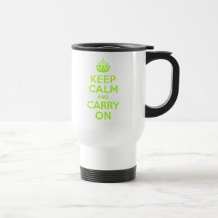 Green Yellow Keep Calm and Carry On Travel Mug