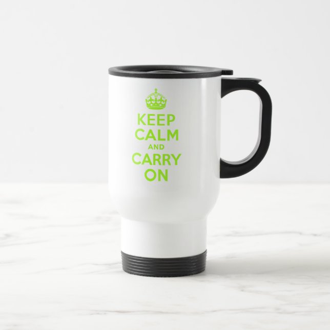 Green Yellow Keep Calm and Carry On Travel Mug (Right)