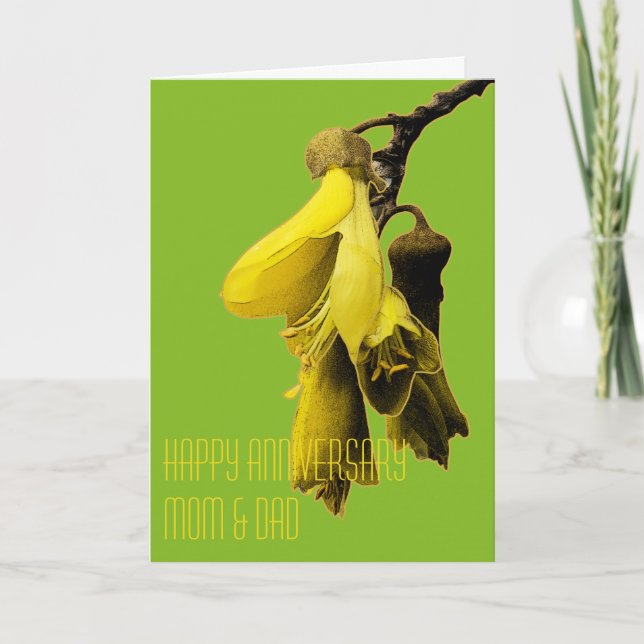 GREEN YELLOW KOWHAI FLOWER KIWI CUSTOM GREETINGS CARD (Front)