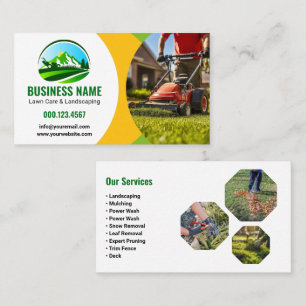 Green Yellow Lawn Care Landscaping Mowing Business Card