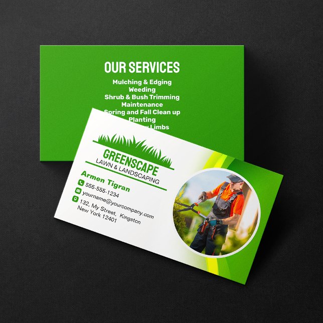 Green Yellow Lawn Care, Mowing and Landscaping Business Card (Creator Uploaded)