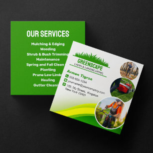 Green Yellow Lawn Care, Mowing and Landscaping Square Business Card