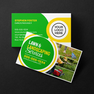 Green & Yellow Lawn Landscaping Mowing Gardening Business Card