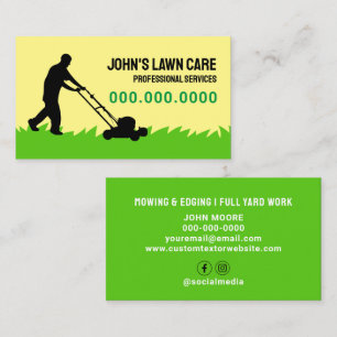 Green Yellow Lawn Mowing Business Card