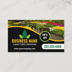 Green Yellow Lawncare Landscaping Maintenance Business Card