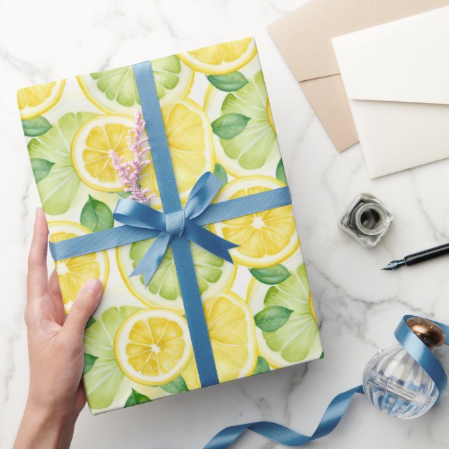 Green Yellow Lemon Watercolor Wrapping Paper (Gifting)