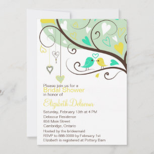 Green & Yellow Love Birds Bridal Shower Invitation