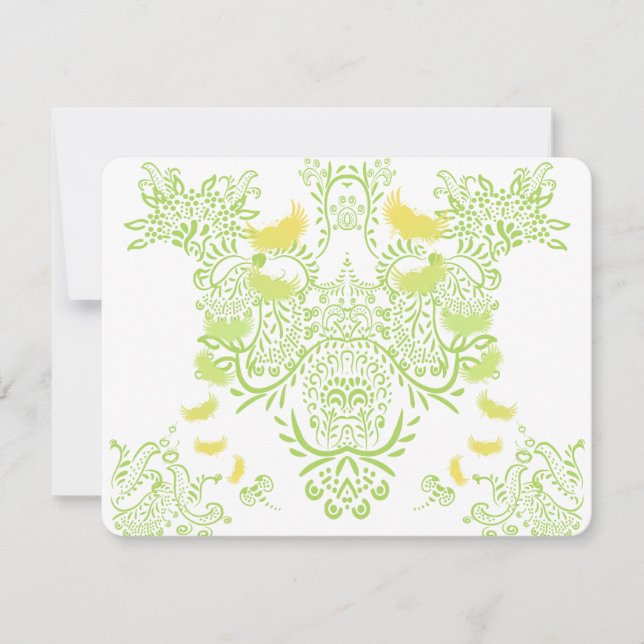 Green Yellow Lovebird Wedding  RSVP Card (Front)