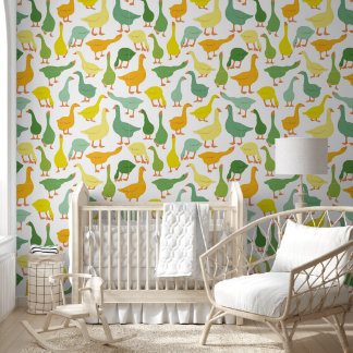 Green & Yellow Modern Geese Seamless Pattern Wallpaper