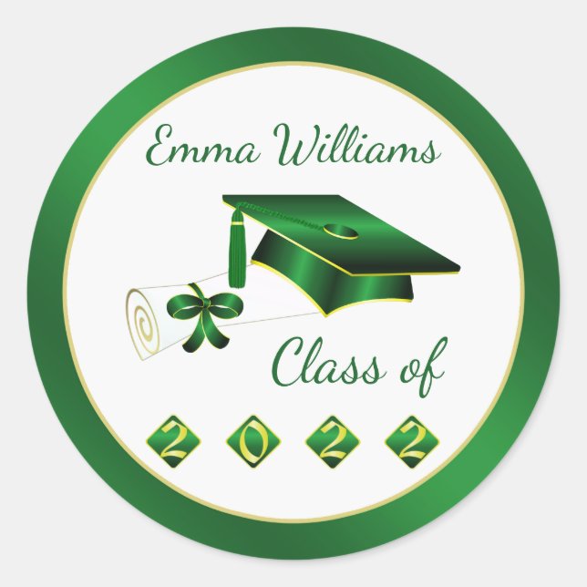 Green Yellow Mortar Diploma Class of 2022 Classic Round Sticker (Front)