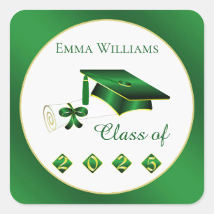 Green Yellow Mortar Diploma Class of 2025 Square Sticker