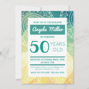 Green yellow ombre mandala modern invitation card