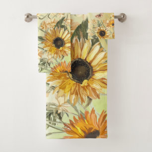 Green Yellow Ombre Watercolor Background Sunflower Bath Towel Set