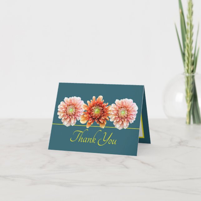 Green Yellow Orange Dahlia Chic Bouquet Thank You Card (Front)