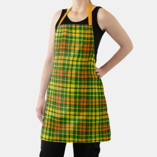 Green Yellow Orange Plaid Tartan Design Apron