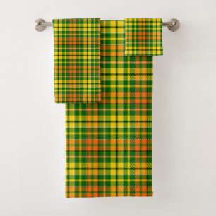Green Yellow Orange Plaid Tartan Design Bath Towel Set