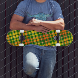 Green Yellow Orange Plaid Tartan Design Skateboard