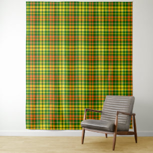 Green Yellow Orange Plaid Tartan Design Tapestry