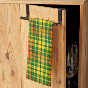 Green Yellow Orange Plaid Tartan Design Tea Towel