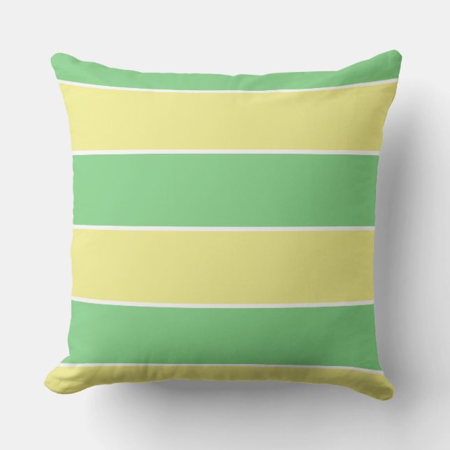 green & yellow pastel large stripes cushion (Front)