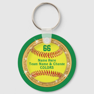 Green Yellow Personalised Softball Team Gift Ideas Key Ring