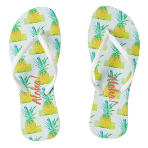 Green Yellow Pineapple Aloha Flip Flops