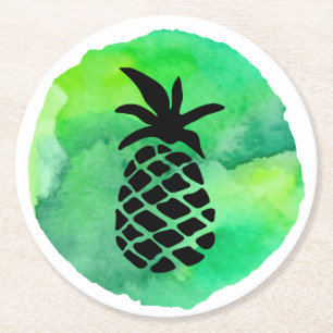 Green Yellow Pineapple Round Paper Coaster
