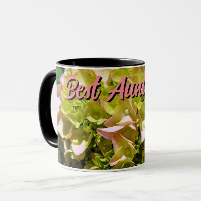 Green yellow pink Hydrangea best Auntie ever Mug (Front Left)
