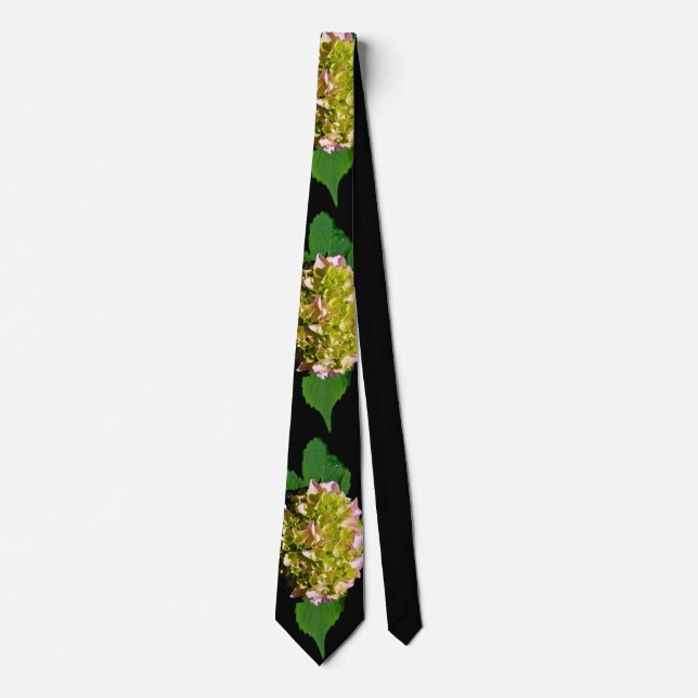 Green yellow pink Hydrangea pink yellow flower Tie (Front)