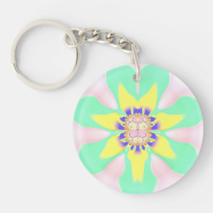 Green Yellow Pink Purple Circular Acrylic ~ Keycha Key Ring