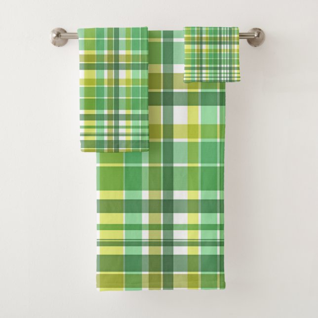 Green Yellow Plaid Design Bath Towel Set (Insitu)