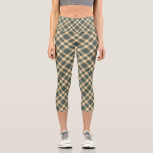 Green Yellow Plaid Pattern Capri Leggings