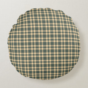 Green Yellow Plaid Pattern Round Cushion
