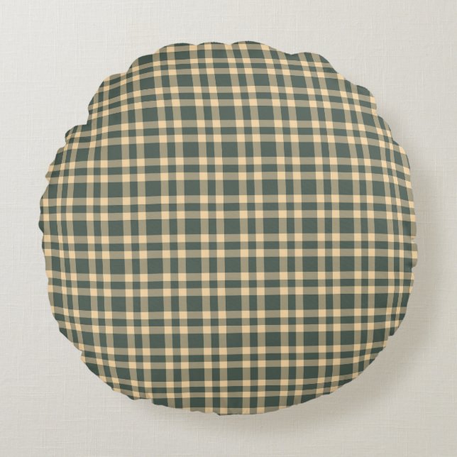 Green Yellow Plaid Pattern Round Cushion (Front)