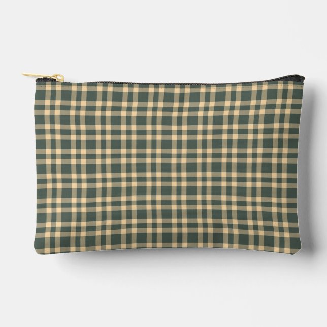 Green Yellow Plaid Pattern Small Accessory Pouch (Front)