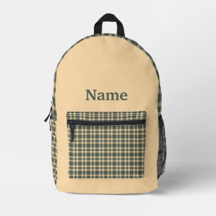 Green Yellow Plaid Personalise Pattern Printed Backpack