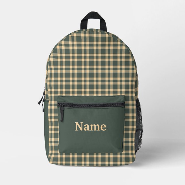 Green Yellow Plaid Personalise Pattern Printed Backpack (Front)